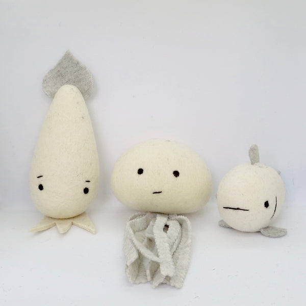 White Squid, Jellyfish, Fish Set