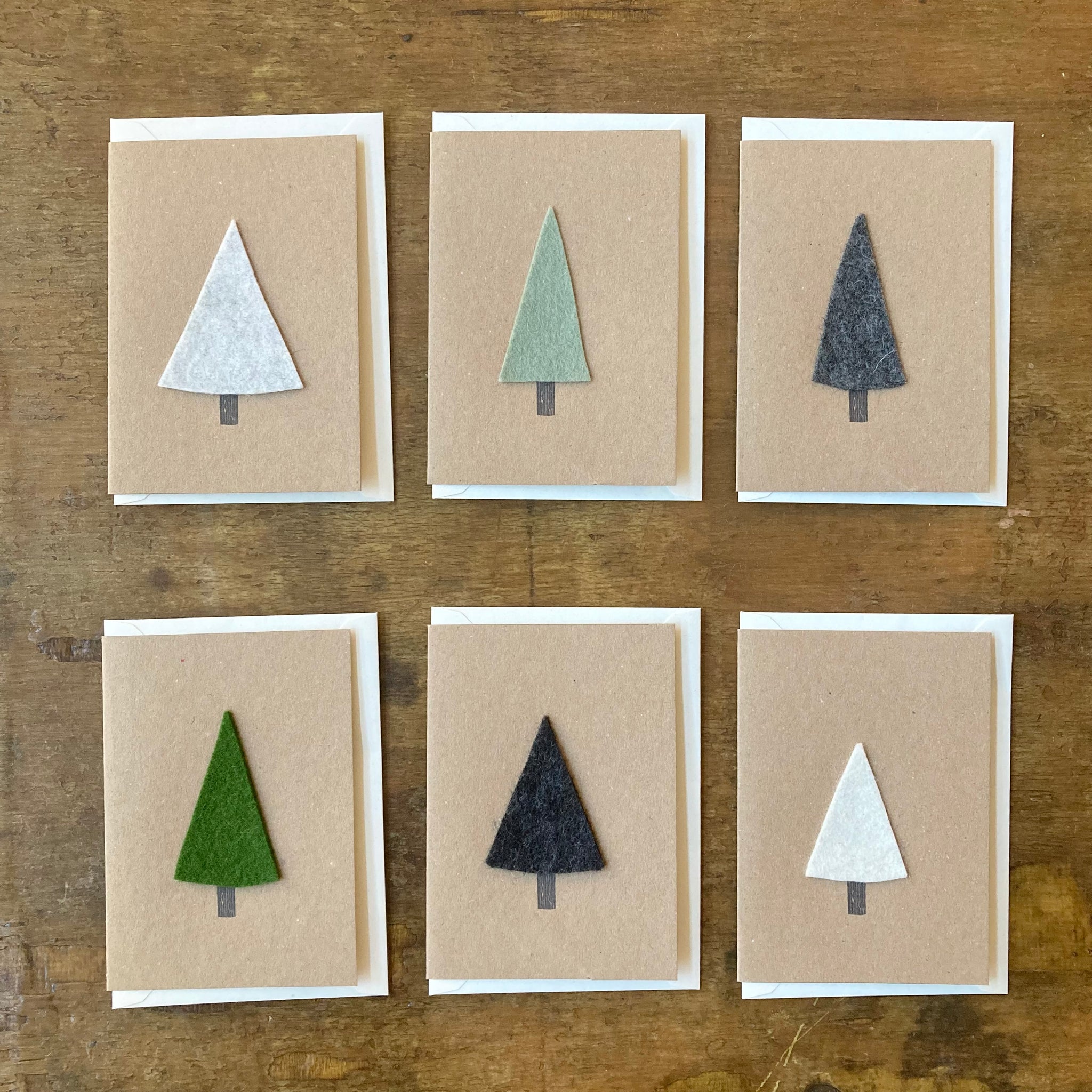 Textile Christmas Tree Cards 6 pack