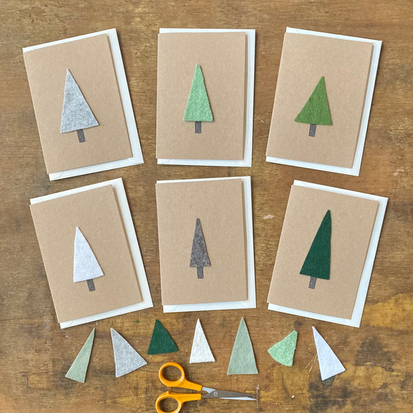Textile Christmas Tree Cards 6 pack