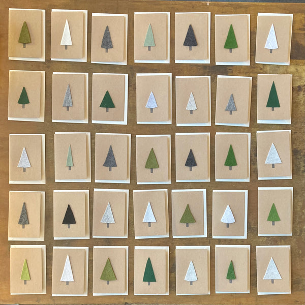 Textile Christmas Tree Cards 6 pack